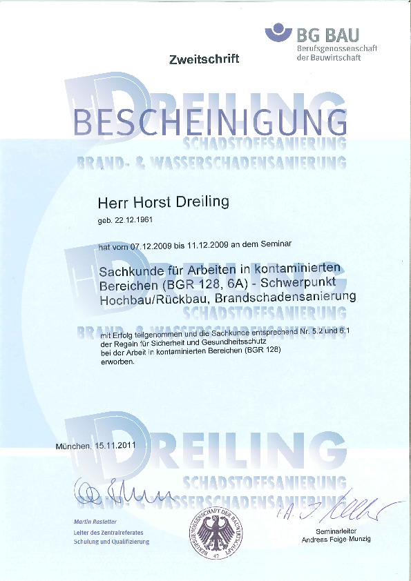 BGR 128 für Sicherheit und Gesundheit bei der Arbeit und kontaminierte Bereiche