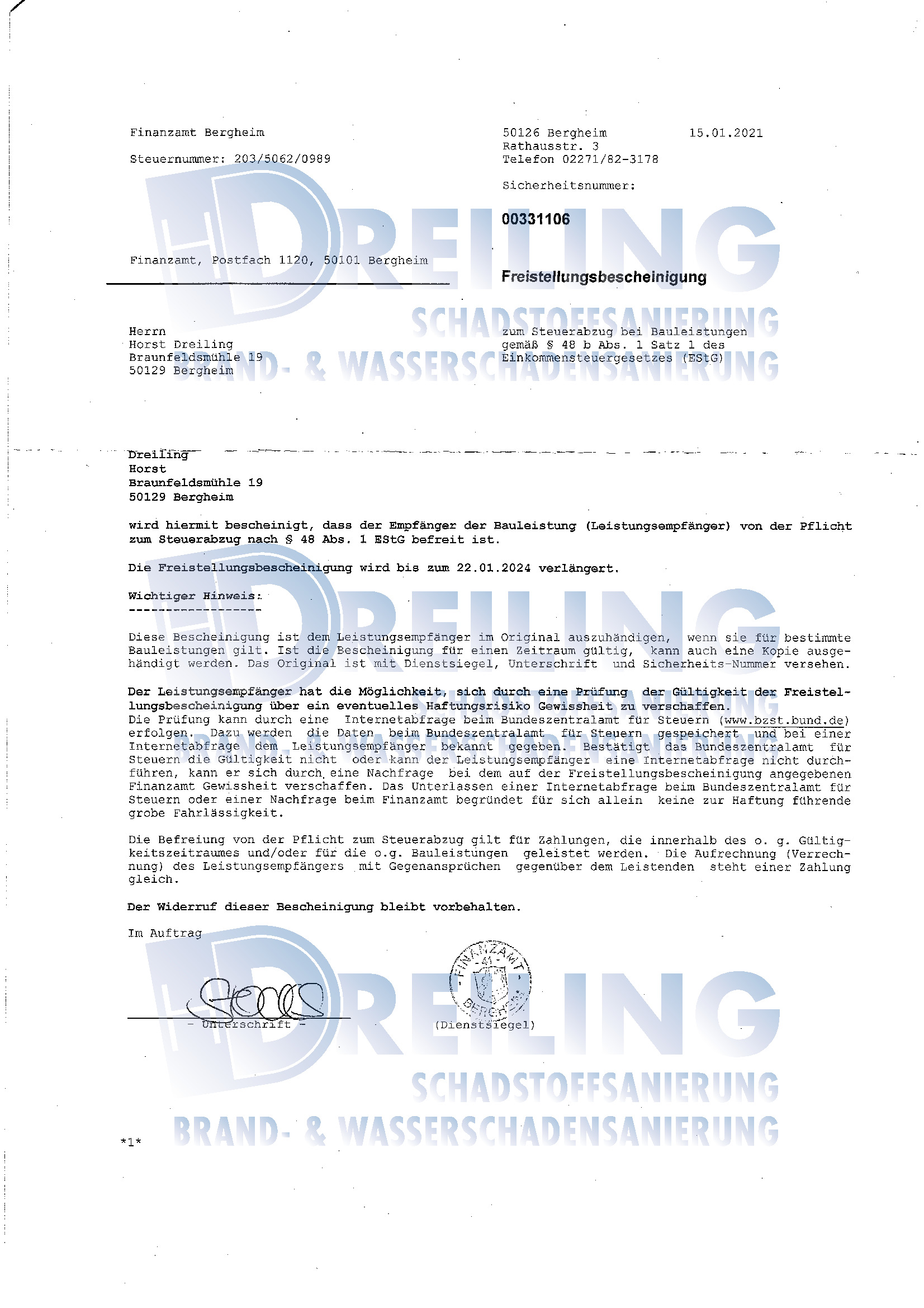 Freistellungsbescheinigung nach Paragraph 48b 2021